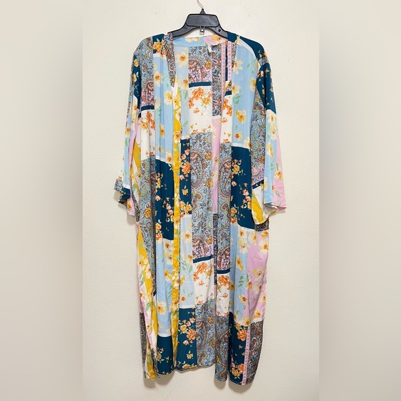 Cato Tops - Cato boho floral patchwork printed maxi kimono cardigan